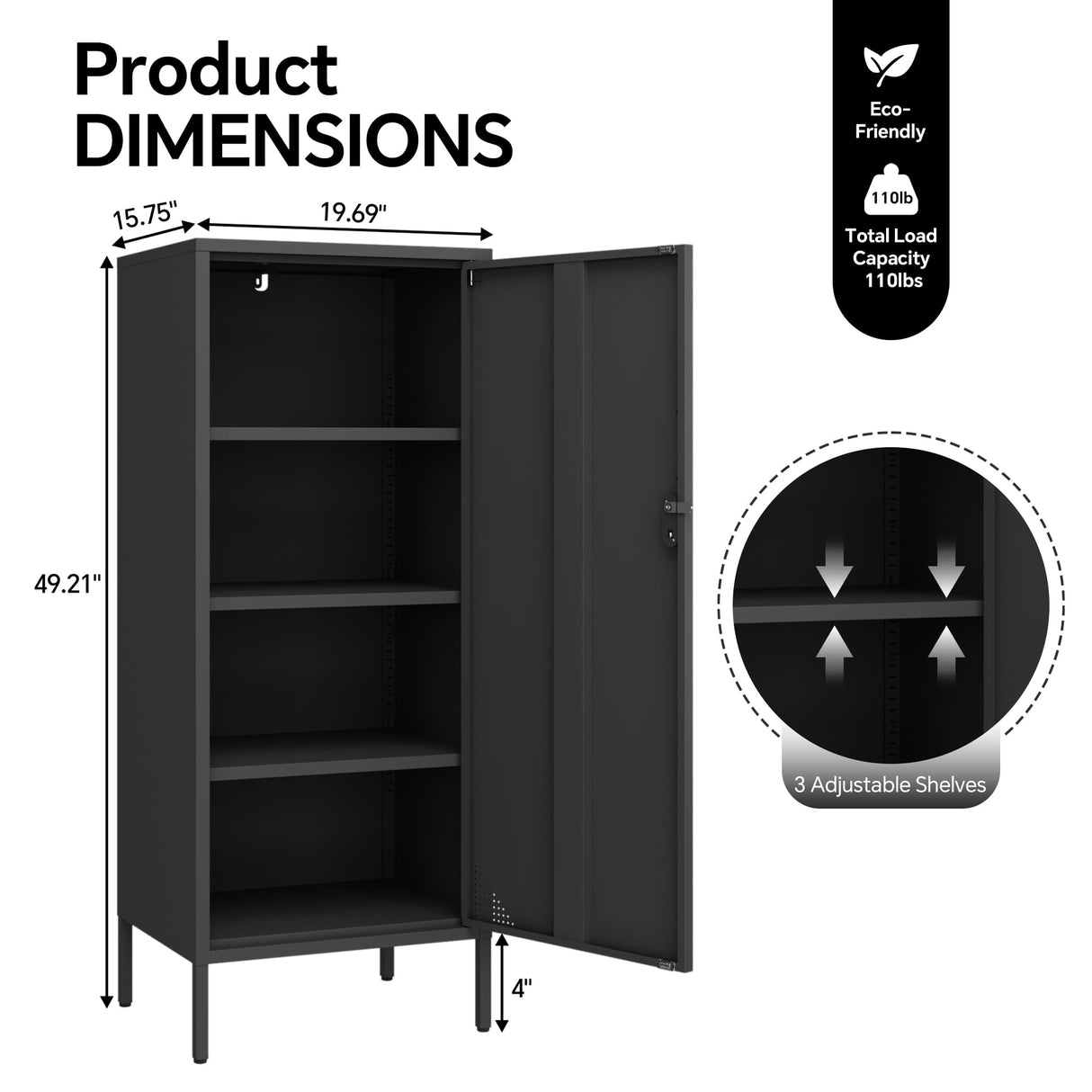 Steehoom Metal Locker Lockable Bathroom Storage Cabinet Black 4 Tier Employee Lockers for Home, School, Office, Garage (Black, H49.21'') Steehoom