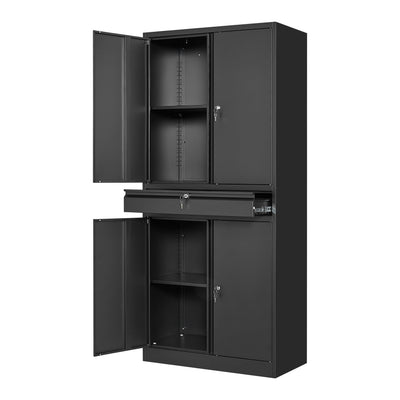 Yizosh Metal Garage Storage Cabinet with Locking Doors and Adjustable Shelves, Tool Storage Cabinet with 1 Drawer - 71" Steel Locking Cabinet for Garage, Warehouse (Black)