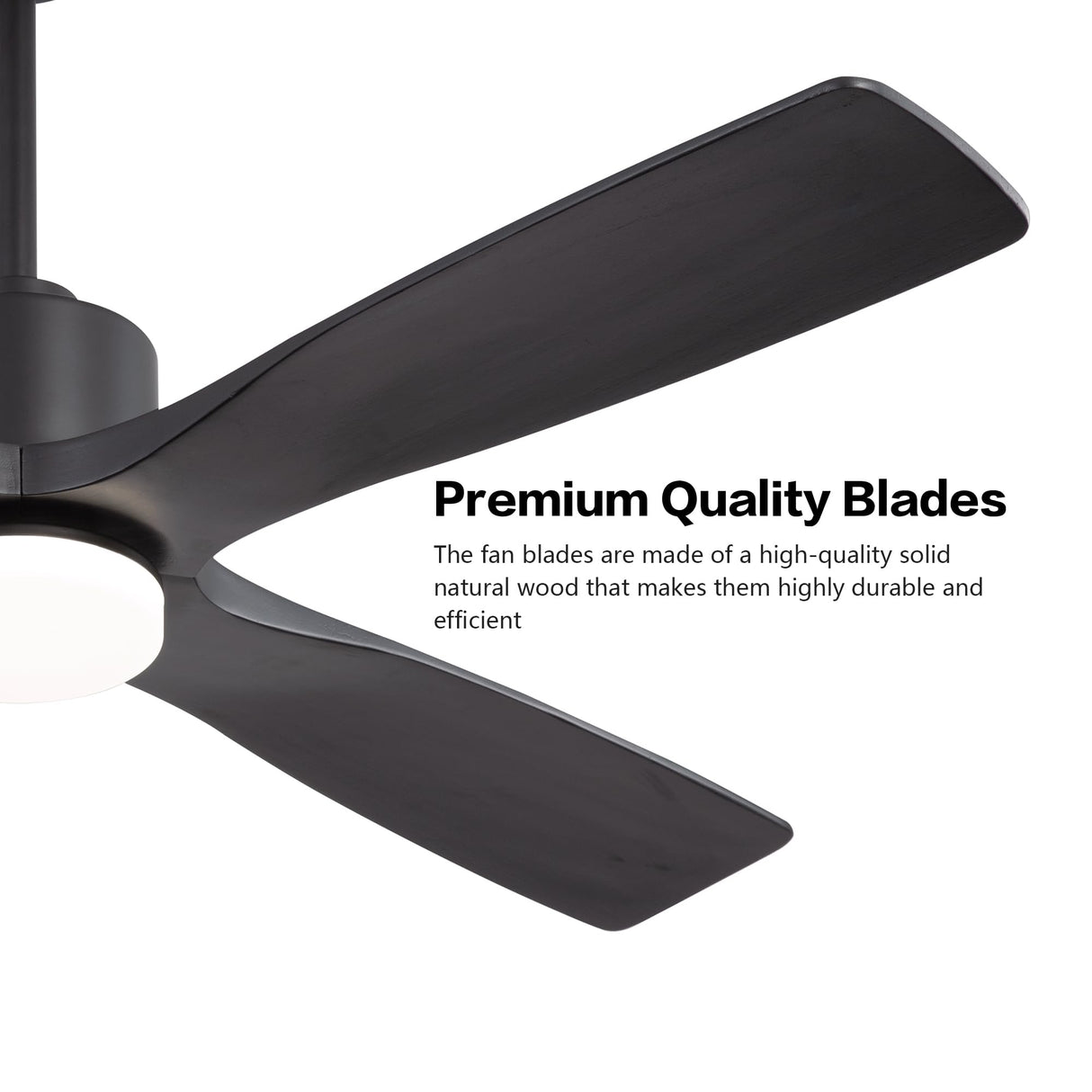 WINGBO 54 Inch DC Ceiling Fan with Lights and Remote Control, 4 Carved Solid Wood Blades, 6-Speed Noiseless Reversible DC Motor, Modern Ceiling Fan in Matte Black Finish with Black Blades WINGBO