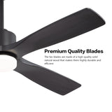 WINGBO 54 Inch DC Ceiling Fan with Lights and Remote Control, 4 Carved Solid Wood Blades, 6-Speed Noiseless Reversible DC Motor, Modern Ceiling Fan in Matte Black Finish with Black Blades WINGBO