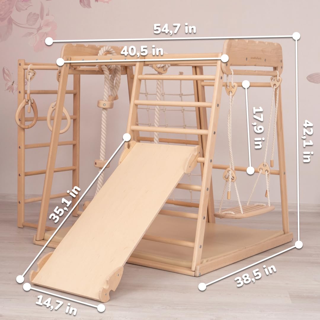 WoodandHearts Indoor Playground, Indoor Jungle Gym for Kids Ages 1-4, Toddler Jungle Gym Indoor, Indoor Gym for Kids Climbing Gym, Wooden Jungle Gym Indoor, Wood Climbing Gym for Toddlers, Made in EU Wood And Hearts