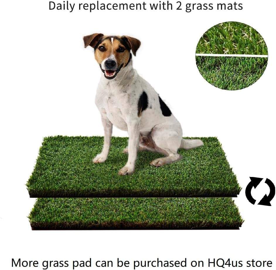 HQ4us Dog Grass Pad with Tray Large 34”×23” Dog Litter Box Toilet with 2×Artificial Grass for Dogs with Hemmed Edge, Pee Pads for Dogs, Realistic, Less Stink, Potty for Balcony HQ4US 4LEGS