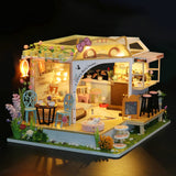 SYW DIY LED Lights Miniature Dollhouse Kit Cat Coffee Doll House Model Wooden Furniture for Christmas 's Day Creative Gifts with Dust Cover and Music （Cat Coffee Shop ） SYW