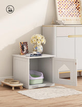 HAPPAWS Cat Litter Box Enclosure Furniture, Modern Cat Box Furniture Hidden, Sturdy Wooden Night Stand & Cat House Side Table, Easy Assembly, Fit Most of Litter Box, White HAPPAWS