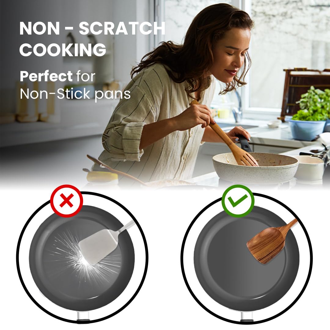 8-Piece Wooden Utensil Set for Cooking | Wooden Kitchen Utensils Set with Wooden Spoons, Spatulas, Ladle, Spoon Rest, Holder | Non-Toxic Wooden Cooking Utensils, Perfect for Non-Stick Cookware STORE INDYA