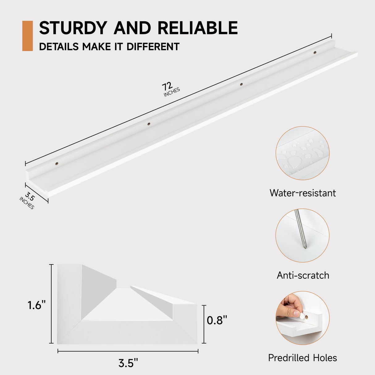 Floating Picture Ledge Shelves for Wall Set of 2, 72 Inches Picture Ledge Shelf with Long Large Nursery Book Shelf for Toys Storage Kids Bookshelf Wall Mounted Living Room Bedroom Decor Frames, White Fun Memories