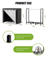 Brightown Firewood Rack Outdoor with Cover, 4FT Indoor Wood Rack for Firewood, Waterproof Fire Wood Holder Outside, Adjustable Heavy Duty Logs Stand Stacker Holder for Fireplace Patio Deck, Black Brightown