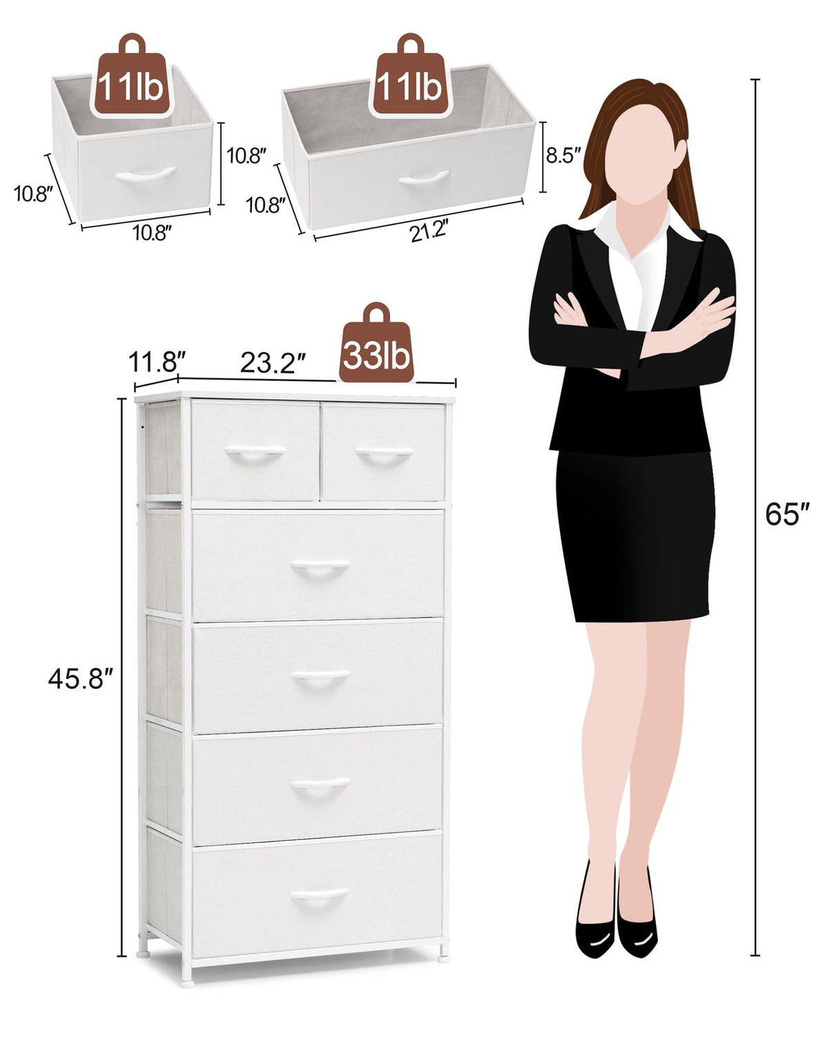 Crestlive Products Tall Dresser for Bedroom Vertical Skinny Dresser - Sturdy Steel Frame, Wood Top, Easy Pull Fabric Bins- Organizer Unit for Bedroom, Entryway, Closets - 6 Drawers (White) Crestlive Products