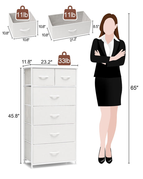 Crestlive Products Tall Dresser for Bedroom Vertical Skinny Dresser - Sturdy Steel Frame, Wood Top, Easy Pull Fabric Bins- Organizer Unit for Bedroom, Entryway, Closets - 6 Drawers (White) Crestlive Products