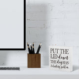 mmiishe Put the Lid Down the Dog Has a Drinking Problem Wooden Box Sign Decorative Funny Bathroom Wood Box Sign Home Decor Rustic Farmhouse Square Desk Decor Sign for Shelf 5 x 5 Inches mmiishe