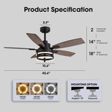 46 Inch Ceiling Fans with Lights and Remote Control, Farmhouse Ceiling Fan with LED Lighting for Bedroom Living Room and Patio, Black Caged Ceiling Fan for Indoor and Outdoor LuminFan