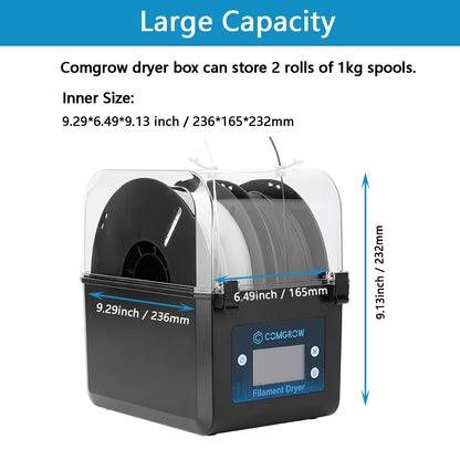 Comgrow Filament Dryer Box, Comgrow 3D Filament Dryer Box with 2 Rolls of PLA Filament 1.75mm Spools, Spool Holder for 2 x 1kg Spools, Filament Holder Storage Box - WoodArtSupply