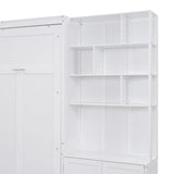 GDFStudio Boden Full Size Murphy Bed, Full Size Murphy Bed with Shelves and Cabinet, Wooden Frame, Folding as Storage Shelves and Cabinet, Space Saving Design for Apartment Dorm Bedroom, 600lbs White GDFStudio
