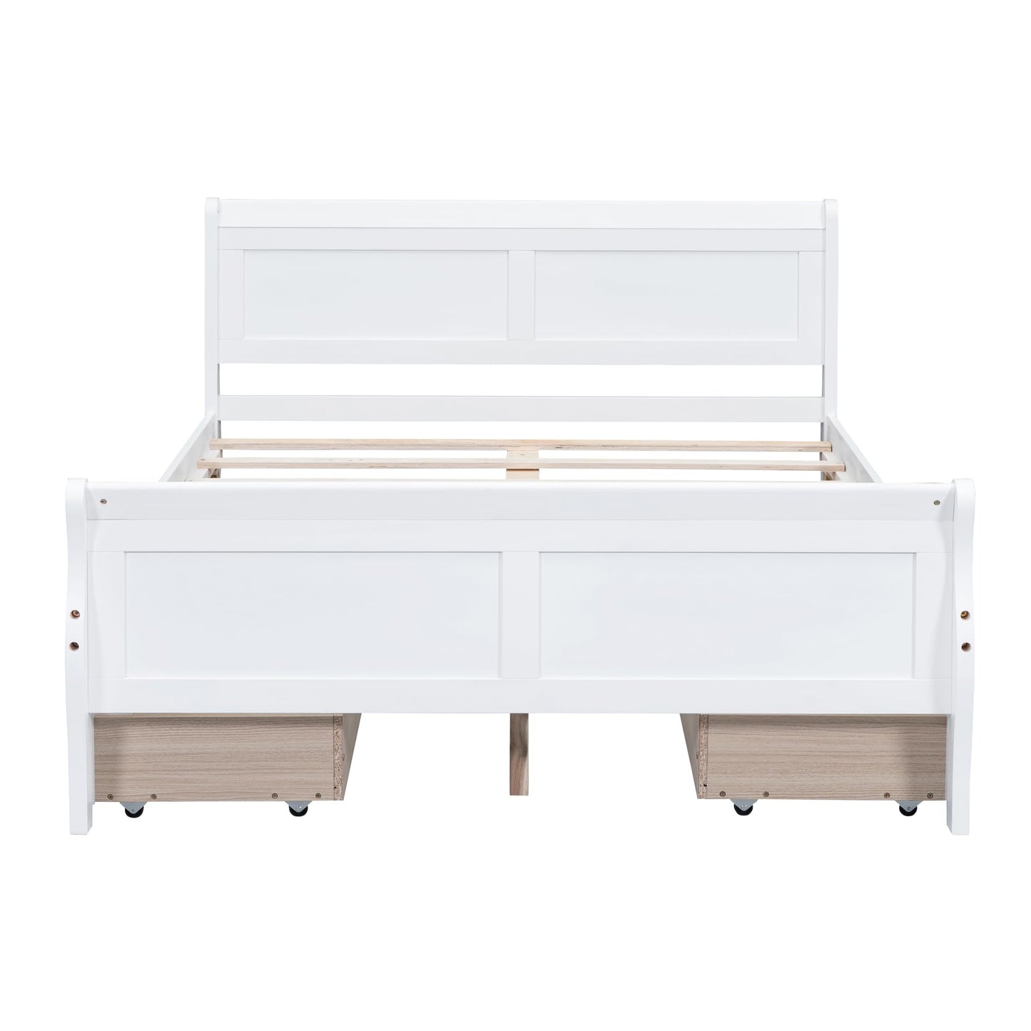 Harper & Bright Designs Full Size White Platform Bed with 4 Storage Drawers and Elegant Headboard - WoodArtSupply