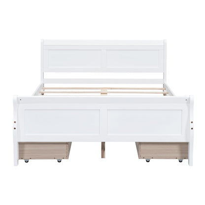 Harper & Bright Designs Full Size White Platform Bed with 4 Storage Drawers and Elegant Headboard - WoodArtSupply