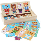 LilyBeauty Wooden Jigsaw Bear Family Puzzle Box, Dressing Puzzles Toys, Dress-up Puzzle Set（72 pcs） (Mixed) LilyBeauty