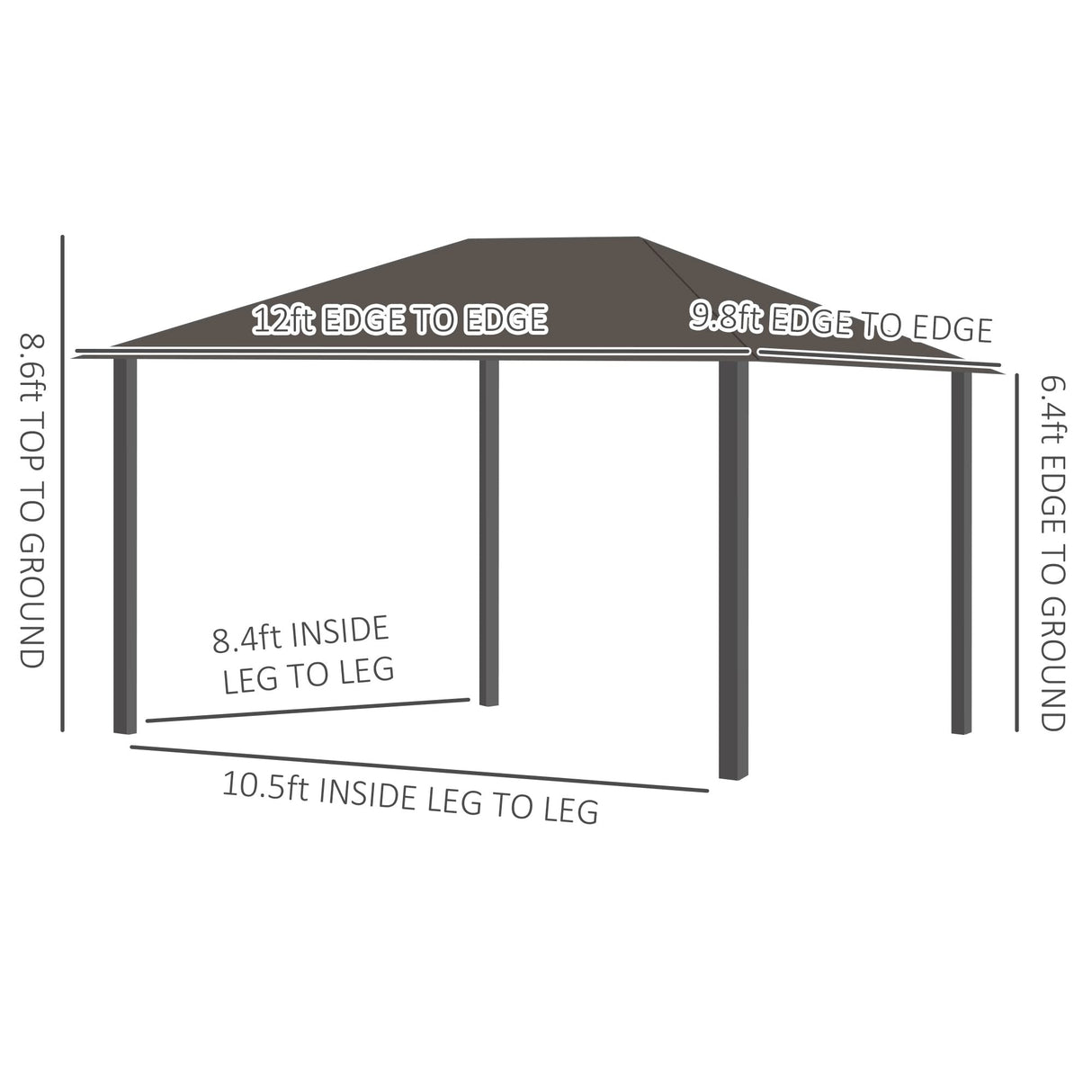 Outsunny 10' x 12' Hardtop Gazebo with Curtains and Netting, Permanent Pavilion Metal Single Roof Gazebo Canopy with Aluminum Frame and Hooks, for Garden, Patio, Backyard, Dark Gray Outsunny