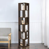 QIHANG-US 6-Tier Rotating Wooden Bookcase in Black Walnut – Modern Floor Standing Shelf for Home and Office QIHANG-US