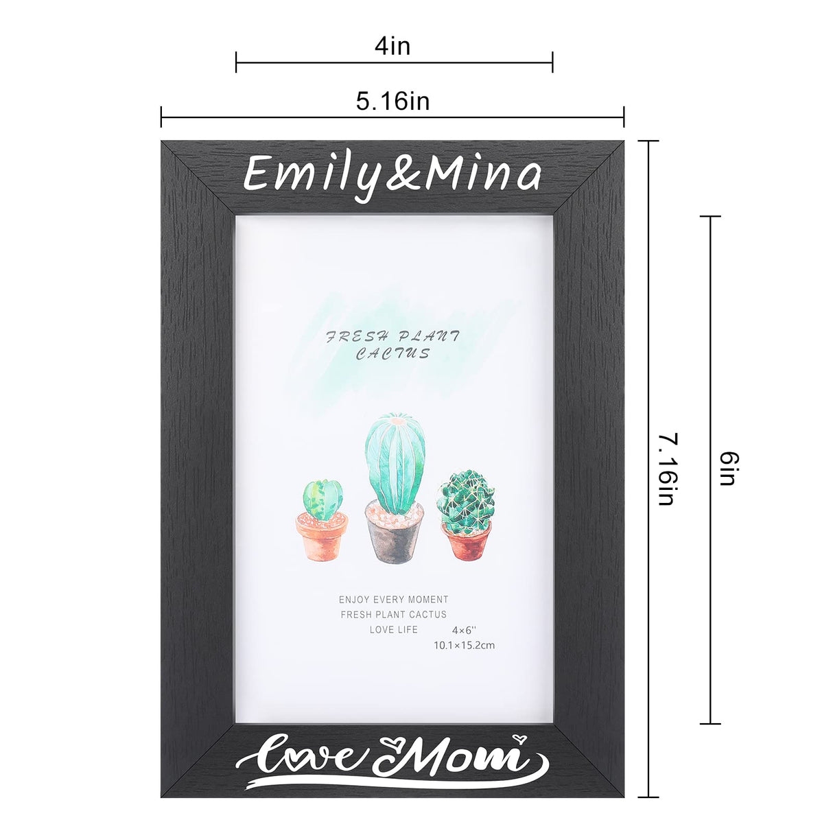 Personalized Picture Frame, Custom Picture Frames, Wooden Customized Photo Frame, Hanging/Tabletop Engraved Picture Frame, Personalized Add Your Custom Text Photo Picture Frame (4x6-Inch) Pesccygne