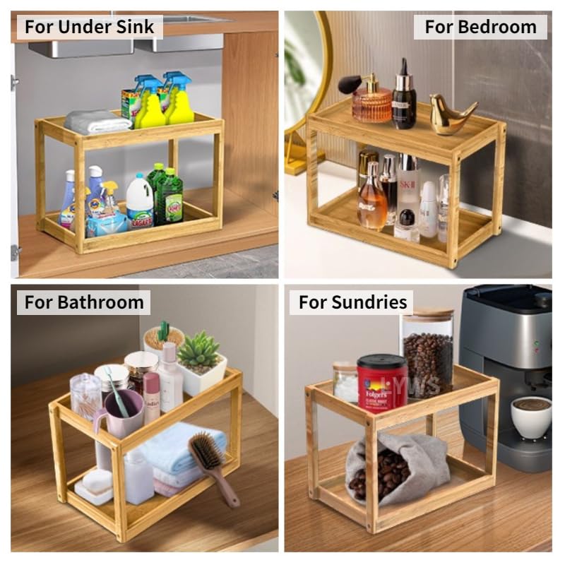 Bamboo 2-Tier Countertop Organizer, Multi-Function Wooden Storage Tray for Bathroom, Kitchen, Bedroom, Dresser; Wood Under-Sink Container, Home Storage Holder Lotion Makeup Cosmetics Perfume Vanity Domasho