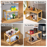 Bamboo 2-Tier Countertop Organizer, Multi-Function Wooden Storage Tray for Bathroom, Kitchen, Bedroom, Dresser; Wood Under-Sink Container, Home Storage Holder Lotion Makeup Cosmetics Perfume Vanity Domasho