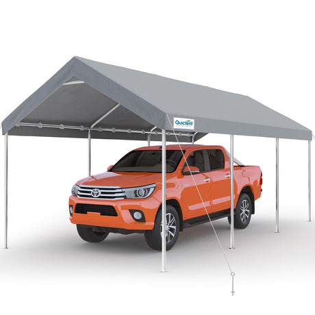 Quictent 10x20 ft Heavy Duty Carport Canopy Galvanized Car Tent Outdoor Garage Boat Shelter with Reinforced Structure, with Hanging Edge - Gray Quictent