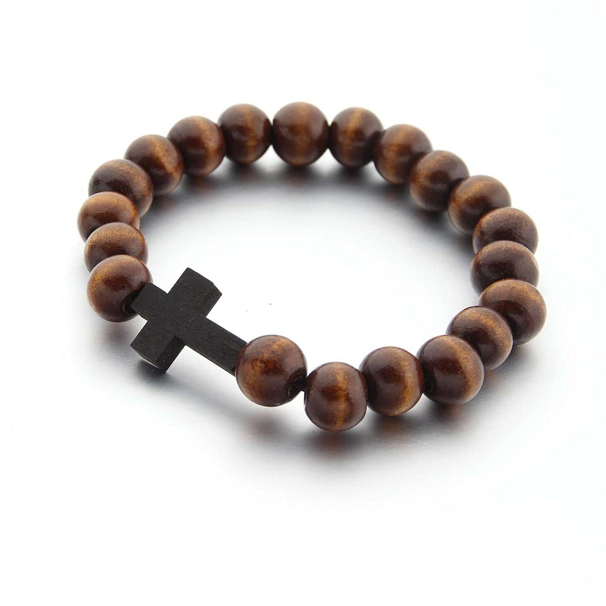 COLORFUL BLING Fashion Religious 10MM Wooden Beads Cross Bracelet for Men Women Faith Prayer Handmade Catholic Jewelry-dark COLORFUL BLING