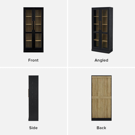 mopio Blake Tall Display Cabinet, Kitchen Buffet Pantry Cupboard, Trophy Display Case, Storage Cabinet Scratch Resistant Acrylic, Modern Farmhouse Curio Organizer (Black Oak Acrylic, Set of 2) mopio