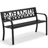 AVAWING Outdoor Bench, 2-Person Garden Benches for Outside, Metal Frame Patio Seating with Floral Pattern Backrest, Armrests for Lawn, Park, Porch, Entryway, Black AVAWING
