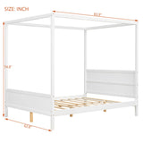 MaiDeHaoo Canopy Platform Bed Queen Size, Wood Platform Bed with Headboard and Footboard, Four Post Canopy Bed Frame Queen with Slats Support, Easy Assembly, White MaiDeHaoo