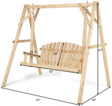 S AFSTAR Porch Swing, Outdoor Wooden Swing with A-Frame for 2 Person, Rustic Hardwood Swing Chair for Patio Garden Yard, 6.5' Wooden Swing Bench for Adult Senior Toddler, Natural S AFSTAR