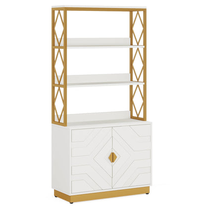 Tribesigns 70.9-Inch White and Gold Etagere Bookcase with Doors – Modern 3-Shelf Storage Solution for Home and Office - WoodArtSupply