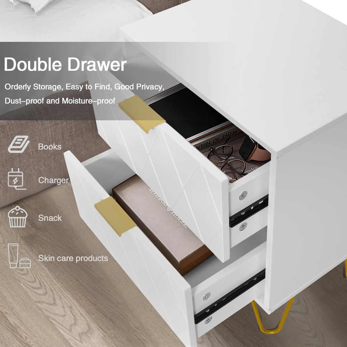 Anbuy Bedroom Sets White Sets 3Pcs, Night Stand Sets and 6 Drawer Dresser for Bedroom (White) Anbuy