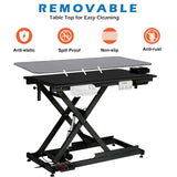 Professional Electric Dog Grooming Table Heavy Duty Pet Grooming Table Height Adjustable w/Leveling Wheels, Dog Grooming Arm, Anti Slip Tabletop &Tool Organizer, Dog Grooming Station 50" Black GarveeLife
