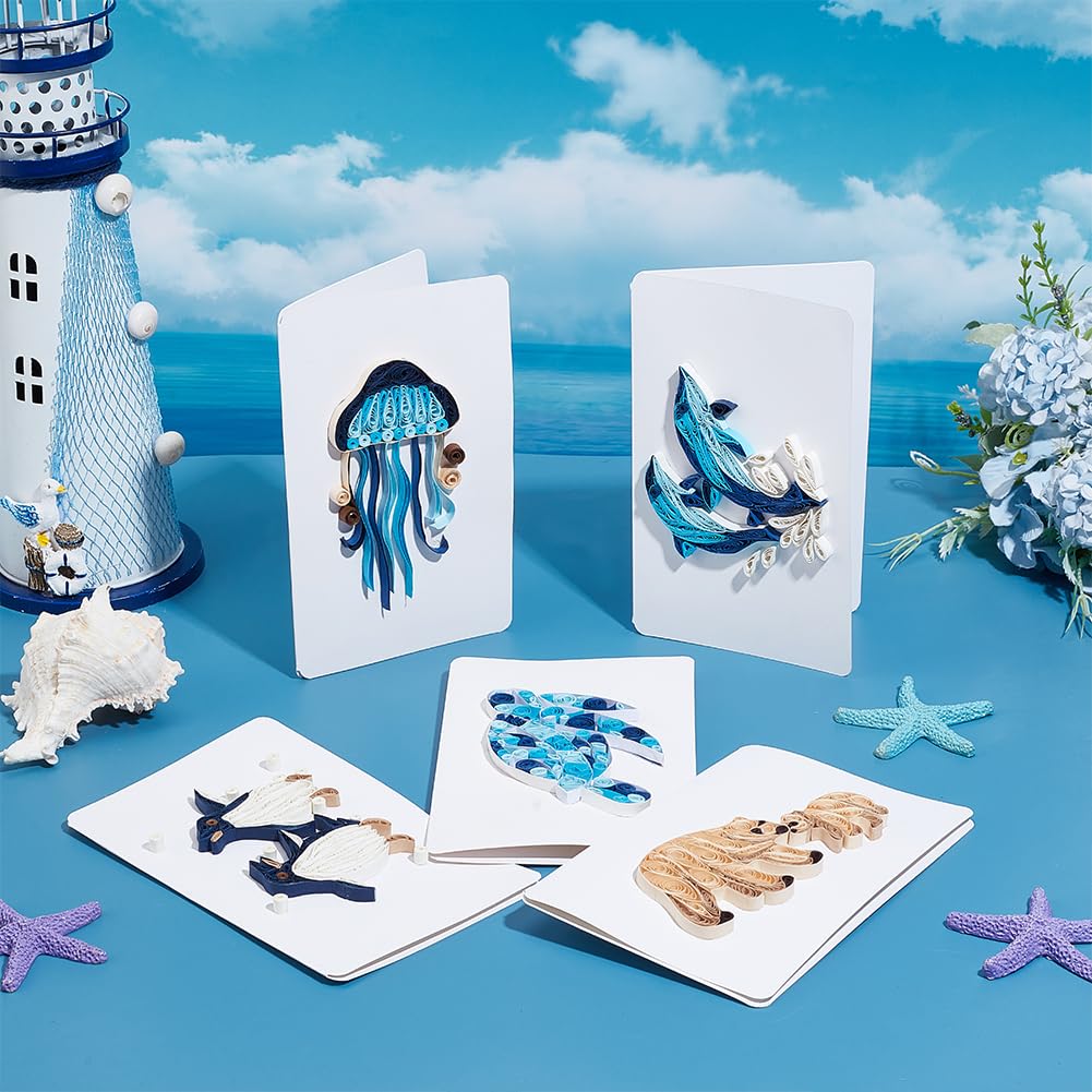 WEBEEDY 20 Sets Paper Quilling Kit for Adult DIY Sea Animals Themes Greeting Card Making Kit with Instruction 5 Styles Animal Polar Bear,Sea Turtle,Whale,Penguin,Jellyfish Cards for Birthday Christmas WEBEEDY