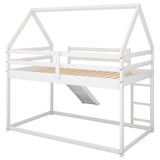 Harper & Bright Designs Twin Over Twin Low Bunk Bed with Slide, Solid Wood House Bunk Bed for Kids Girls Boys (White) Harper & Bright Designs