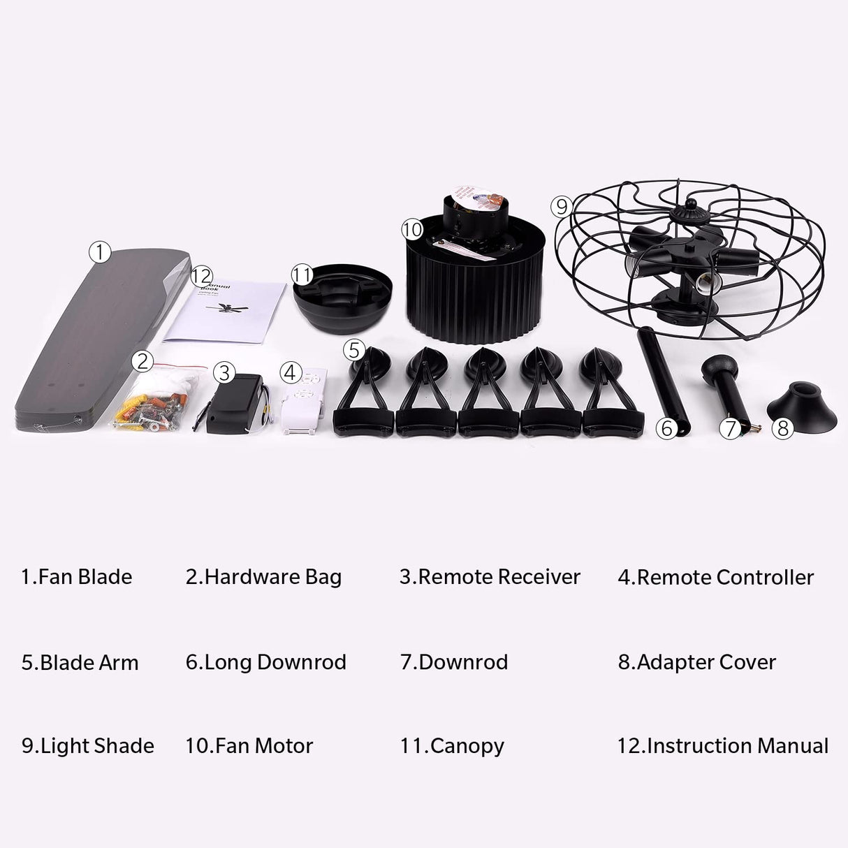 APBEAMLighting Industrial Caged Ceiling Fan Light with Remote Control 52 Inch Vintage Ceiling Fan Light Farmhouse Black Retro Indoor Fandelier with 5 Reversible Wood Blades for Living Room Bedroom APBEAMLighting