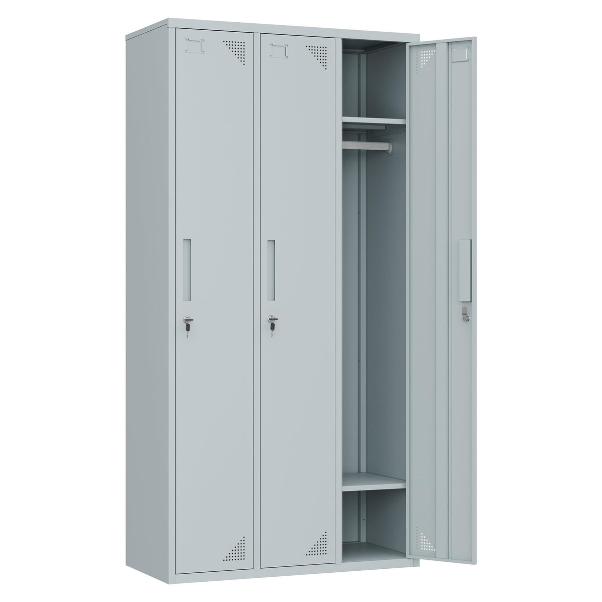 Anxxsu Metal Locker with 3 Doors Employees Locker, Metal Storage Locker with Hooks, 71" Storage Cabinet Lockers for Employees, Home, Office, Gym Requires Assembly (Grey) Anxxsu