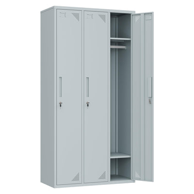 Anxxsu Metal Locker with 3 Doors Employees Locker, Metal Storage Locker with Hooks, 71" Storage Cabinet Lockers for Employees, Home, Office, Gym Requires Assembly (Grey)