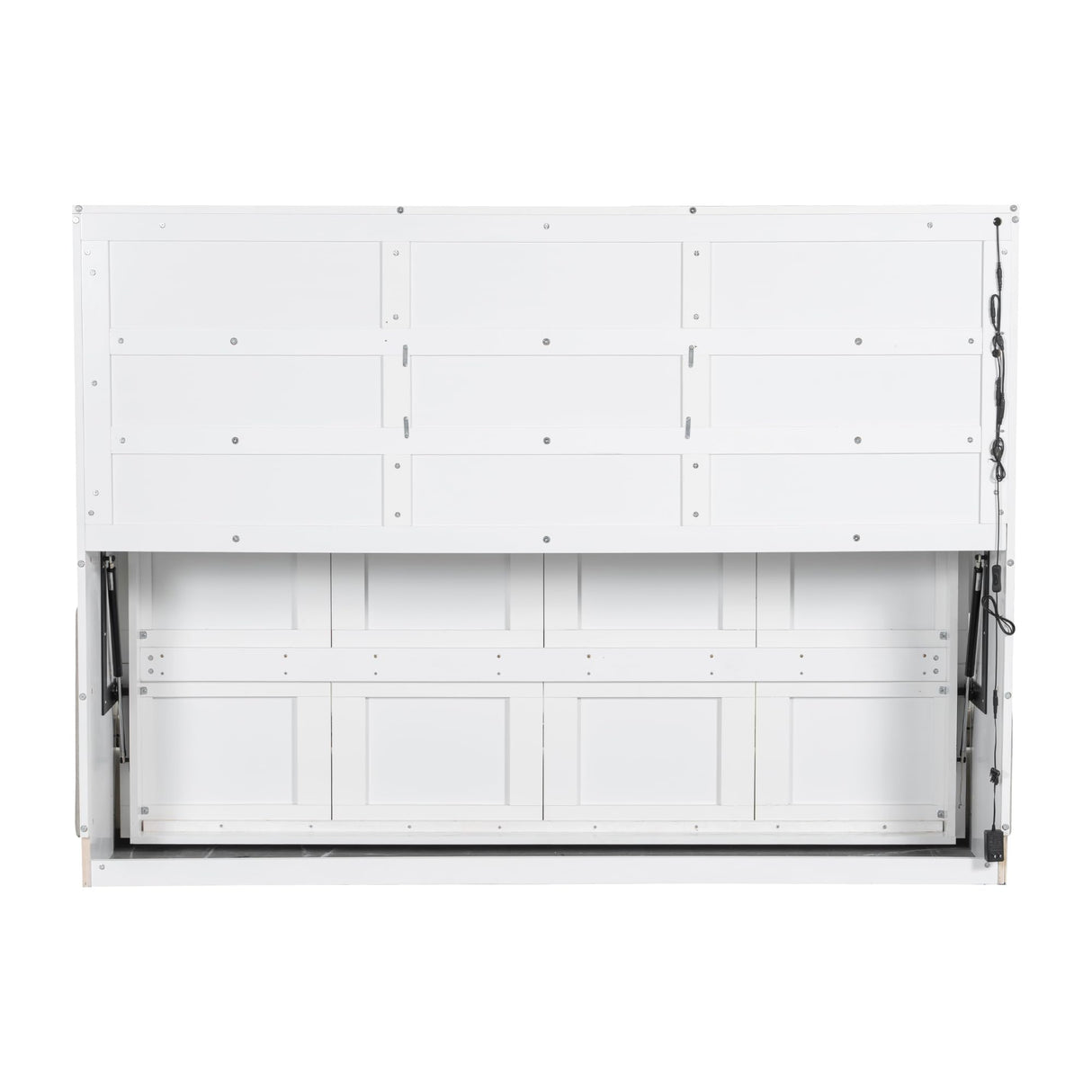 Polibi Full Murphy Cabinet Bed with Folding Sofa & Storage Shelves,LED Light,Solid Wood + MDF,No Box Spring Needed,Space Saving,87.7" L x 60" W,White+Beige Polibi