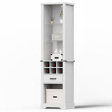 RoyalCraft 75'' Tall Storage Cabinet with LED Light, Farmhouse Pantry Cabinet with Tempered Glass Adjustable Shelves & Wine Storage Rack, Freestanding Linen Tower, White RoyalCraft