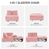 Convertible Sofa Bed 4-in-1 Velvet Sleeper Sofa Chair Bed Pull Out Futon Couch Bed with USB Ports 5 Adjustable Backrest and Pillow Fold Out Ottoman Bed loveseat Sofa for Adults Living Room, Pink FiveWillowise