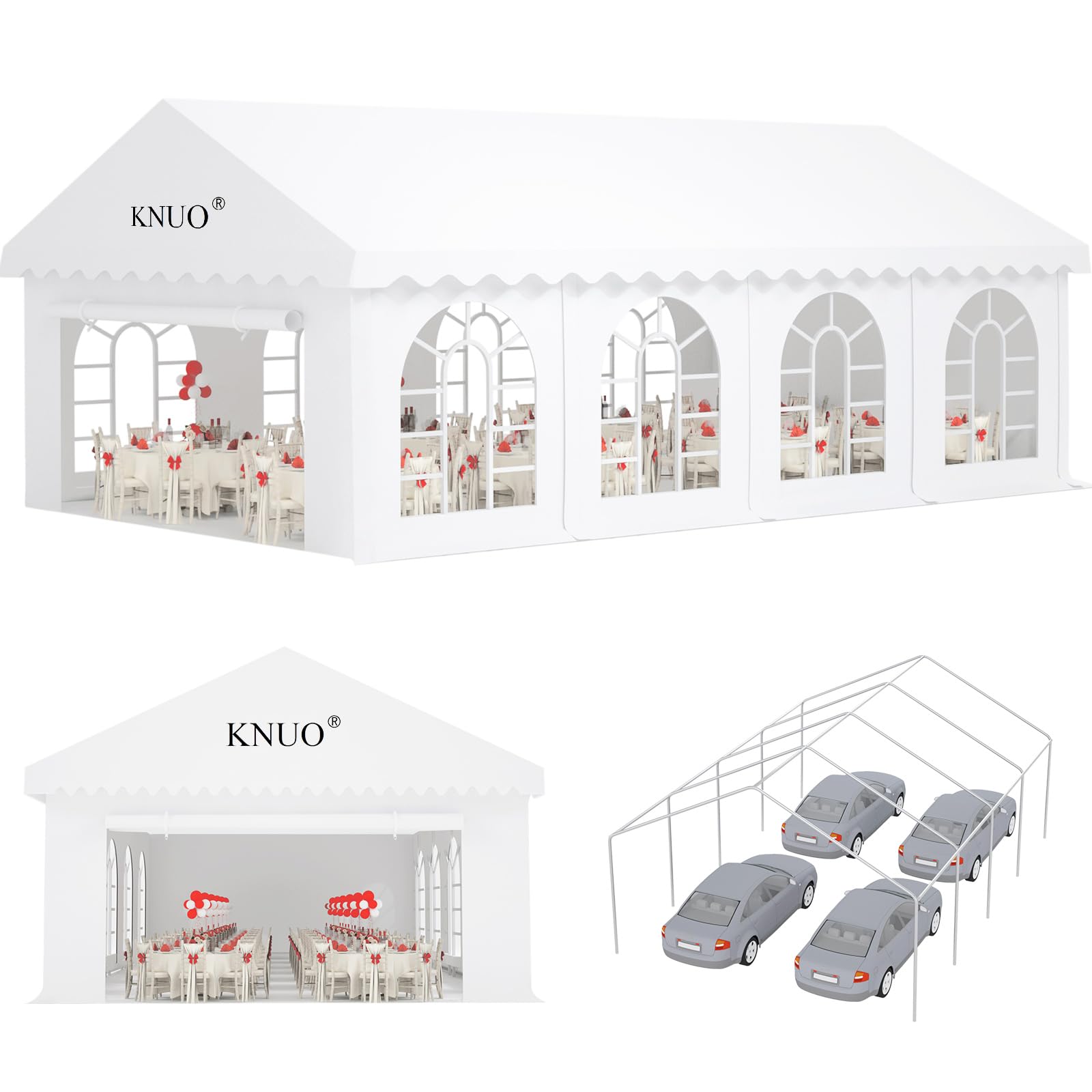 KNUO 20x30ft Party Tent for 80 People Event Tent- Heavy Duty Outdoor Weddings Tent with Removable PVC Windows&Zippered Doors Carpas para Fiestas, White - WoodArtSupply