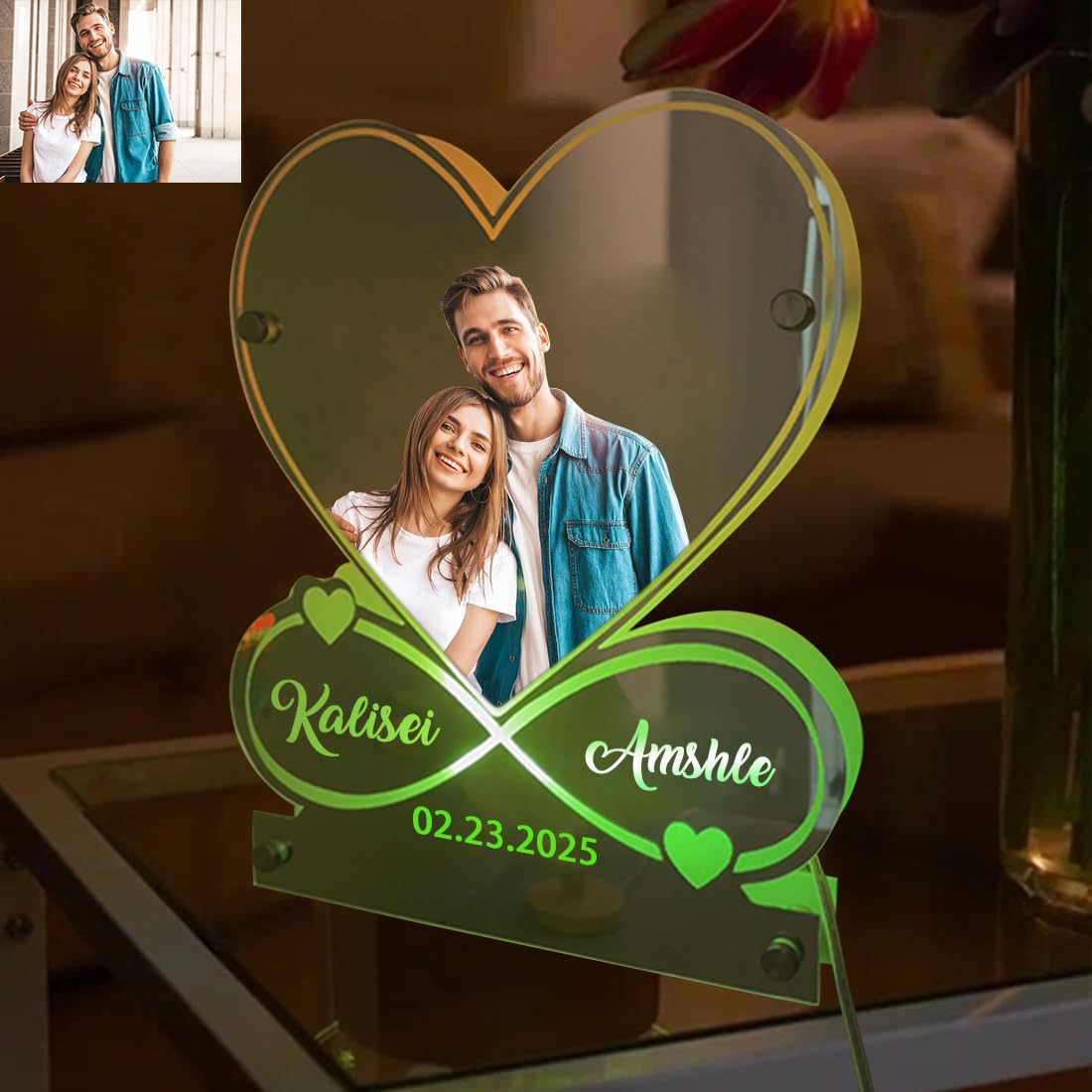 Personalized Couple Photo Infinity Symbol Mirror Lamp Custom Photo Couple Name Date Mirror Neon Sign Wall Art Decorion Gift for Valentine's Day Anniversary Birthday Wedding Wife Husband (Style 10) Generic