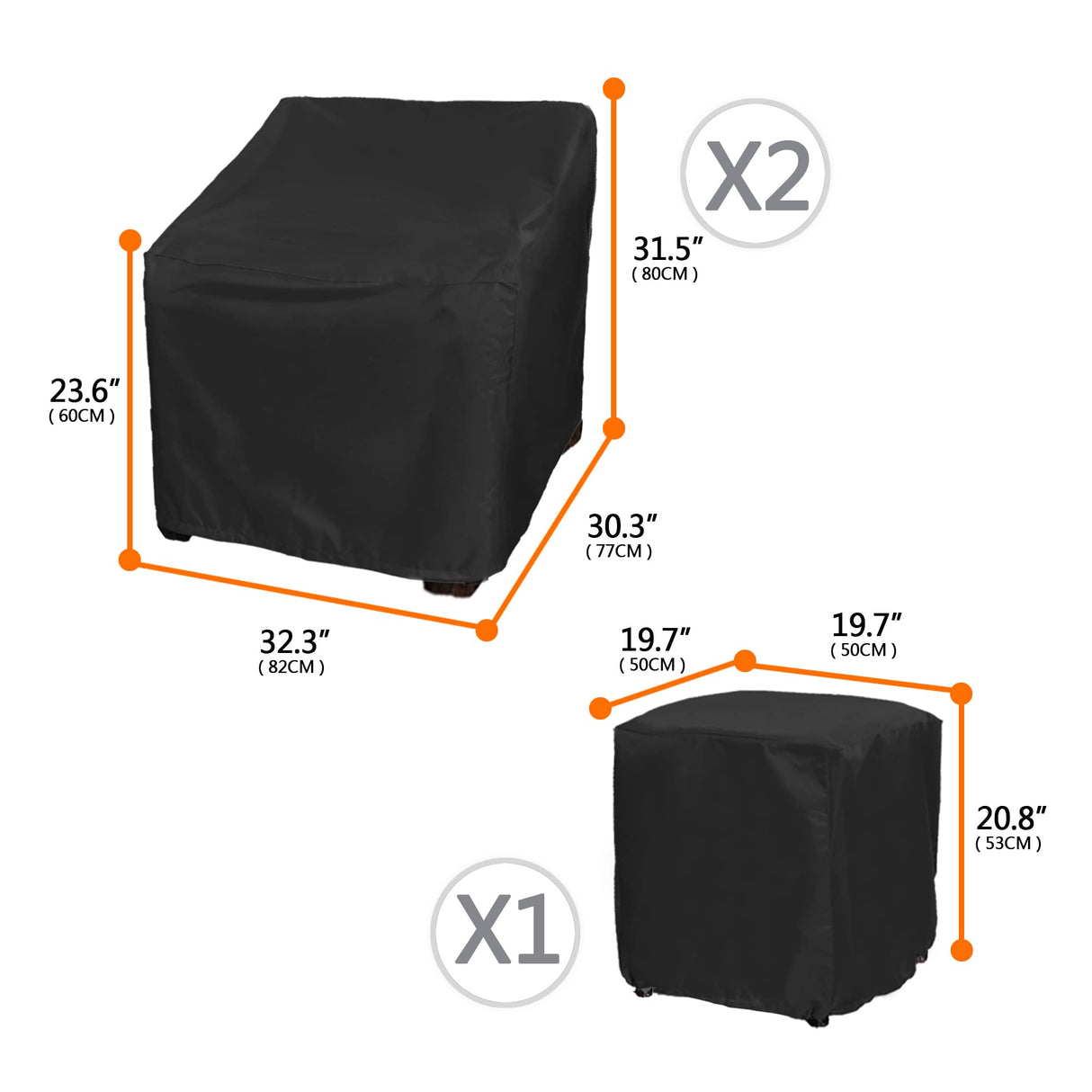 Baner Garden Patio Furniture Covers,Outdoor Furniture Cover Waterproof,Patio Furniture Set Covers for 3 Piece Outdoor Bistro,Patio Sofa Covers Set for 2 Chairs and Coffee Table,Black BANER GARDEN