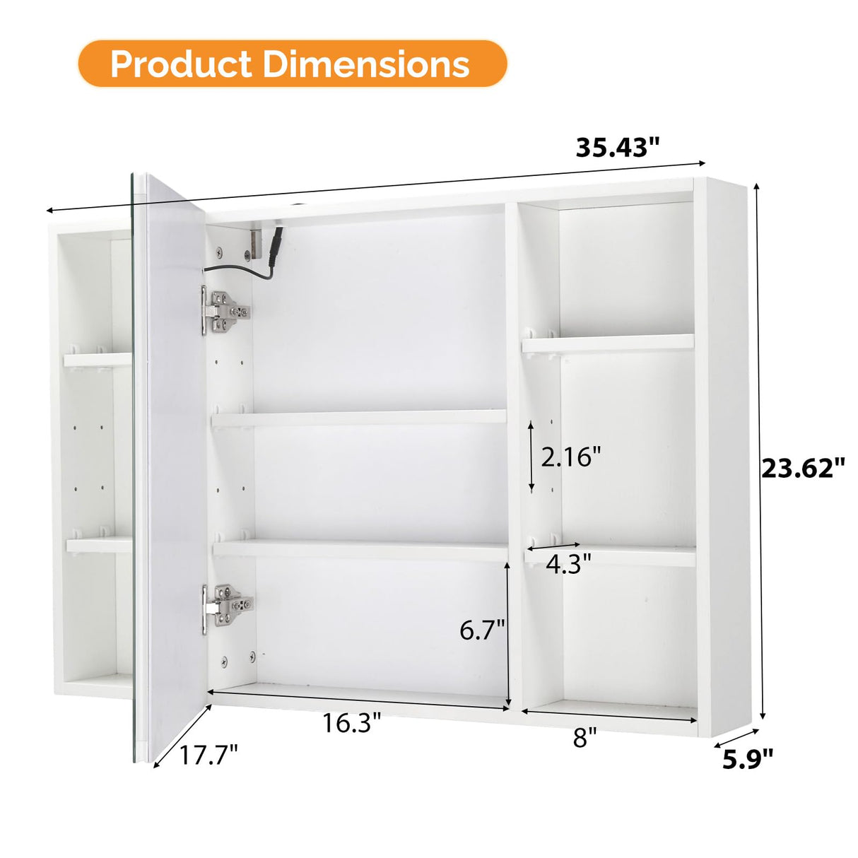 VINGLI 36Inch Medicine Cabinet with Lights, Lighted Medicine Cabinet with Mirror, Bathroom Vanity Mirror with Storage,Wall Mounted Anti-Fog Dimmable Light and Color Adjustment,5.9" D x 36" W x 24" H VINGLI