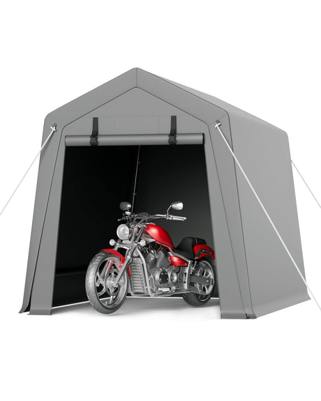 6 x 8 ft Portable, Carport Storage Shed with Heavy Duty Waterproof Tarp & 2 Roll-Up Zipper Doors, Ideal Tent for Motorcycles, Bikes, Garden Tools, and Firewood Hipicute