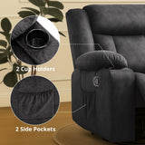COMHOMA Recliner Chair,360°Swivel Rocker Recliners with Cup Holders&Side Pockets,Manual Reclining Single Sofa,Fabric Upholstered Lounge Chairs for Living Room,Gray COMHOMA