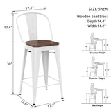 Yongqiang 30 inch Bar Stools Set of 4 Farmhouse Bar Height Stools High Back Kitchen Bar Chairs Cream White Metal Barstools with Large Wooden Seat Yongqiang