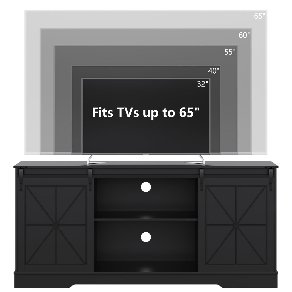 Farmhouse TV Stand for 65/60/55 Inch Tvs, Rustic Entertainment Center with Storage Cabinets & Sliding Barn Doors, Modern Media Console Table, Wood Television Furniture for Living Room, Bedroom, Black Xixini